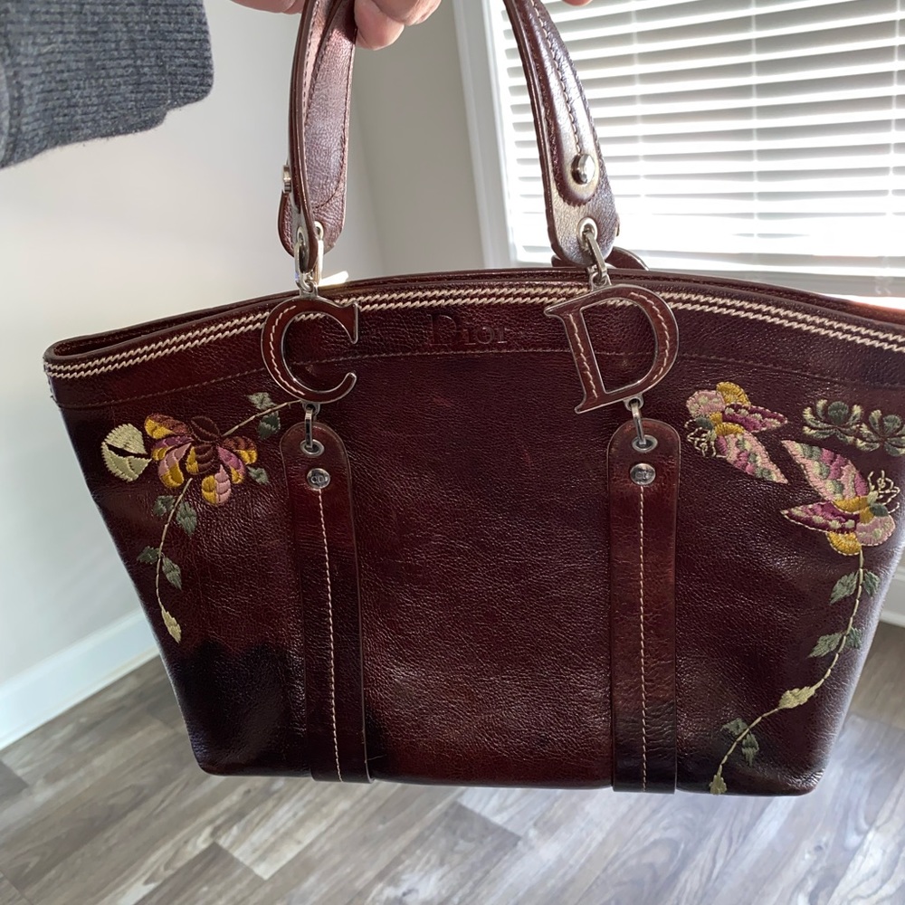 Vintage & Coveted Dior Leather C & D Butterflies & Flowers Embroidered Handbag